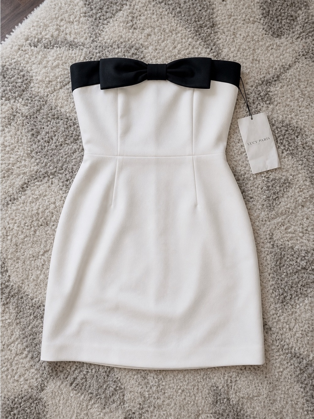 Lucy Paris White Strapless Mini Dress w/ Black Bow NWT Size M Bachelorette Party - Picture 4 of 12